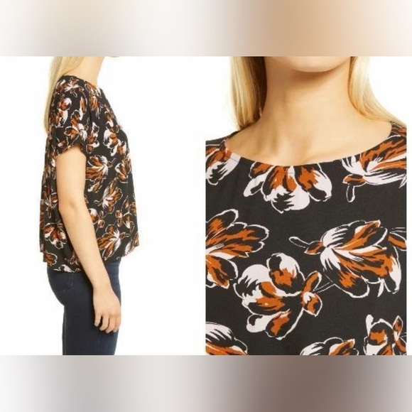 Madewell Cuffed-Sleeve Shirred Top – Duskblossom Print (Size S) - Picture 2 of 9